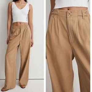 New Madewell The Harlow Wide Leg Linen Blend Pants Seed Khaki 12P NWT
